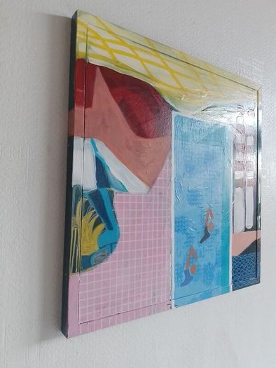 Abstract Painting Original Painting Pop Art Painting of Poolbeg Chimneys and a Swimming Pool Swimming Painting