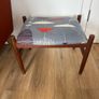 Mid Century Style Wooden Footstool / Ottoman with retro atomic-inspired upholstered seat. Image 2