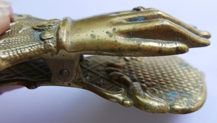 Vintage Brass Hand Paper Clip , Victorian Lady Hand Desk Clip