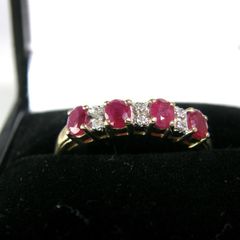9ct Gold Ruby and Diamond Five-Stone Ring Size Q 2.68g Fully Hallmarked
