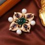 Vintage Style Emerald Faux Pearl Brooch Image 3