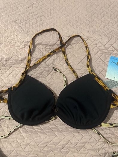 BNWT River Island Black leopard print bikini high leg Resort 2 set size UK12 EU40 Postage included