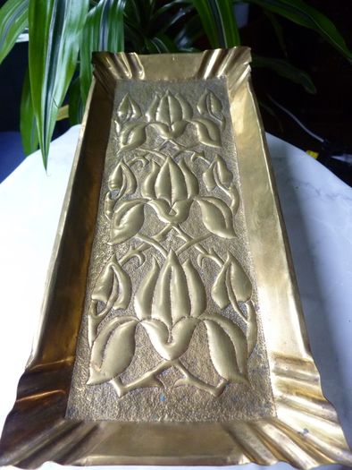 Original Art Nouveau Brass Dressing Table Pieces. Photo Frame and Repousse Tray