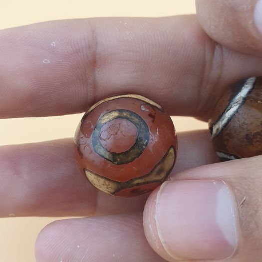 Vintage Etched Carnelian Agate Beads Tribal Gemstone Lot of 3