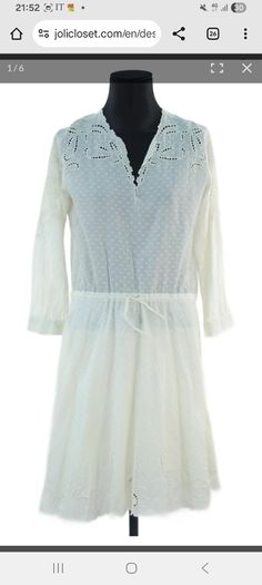 The Kooples Women's White Stitched Dots Embroidered Lace Cottagecore Dress M