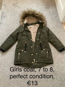 Girls coat, 7 to 8, perfect condition