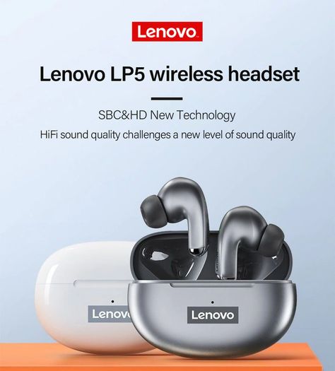 Original Lenovo LP5 Wireless Bluetooth Earbuds HiFi Music Earphone With Mic Headphones Sports Waterproof Headset