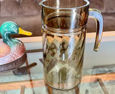 Vintage 1960s French Glass Jug with Decorative Swirling Design