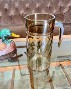 Vintage 1960s French Glass Jug with Decorative Swirling Design