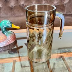 Vintage 1960s French Glass Jug with Decorative Swirling Design