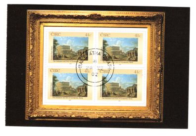 2002 Ireland 140th Anniversary of National Gallery of Ireland 1st Issue Commemorative Stamp Booklet Pane "The Colosseum and Arch of Constantine Rome" by Giovanni Paolo Panini, Used with Dublin steele cancel