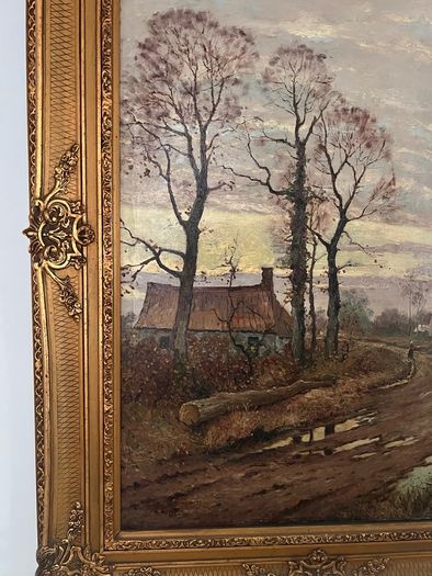 Large French oil painting in antique frame