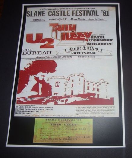 Thin Lizzy concert poster+ticket Slane Castle Co Meath Ireland 1981 Reprodution