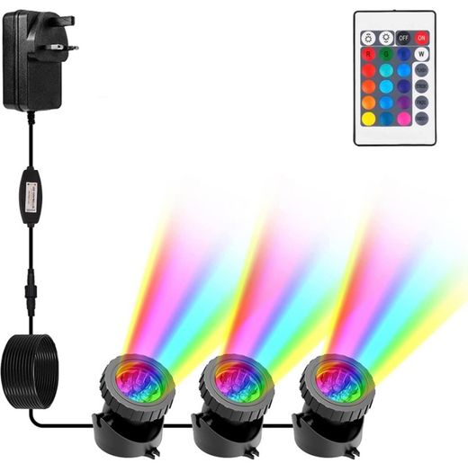 Pond Lights Mains Powered, RGB Underwater Spot Light Aquarium Lights with Remote Control IP68 Waterproof Multicolour Submersible Lights for Fish Tank Garden Yard Pool Fountain Pond MULTIPLE OPTIONS AVAILABLE (FREE PISTAGE)
