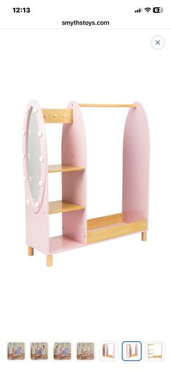 Kids Wooden Dress-Up Rack with Light-Up Mirror