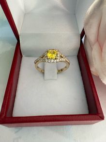 14K Gold Canary Yellow Tourmaline Halo Ring