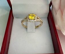 14K Gold Canary Yellow Tourmaline Halo Ring