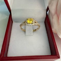 14K Gold Canary Yellow Tourmaline Halo Ring