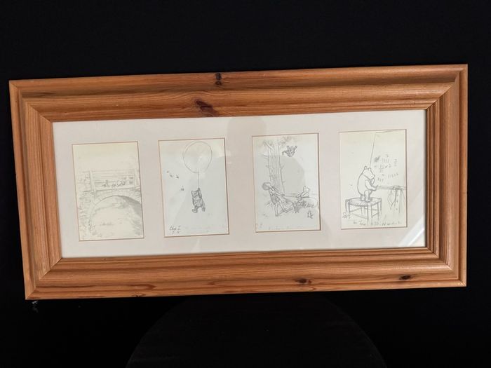 Framed EH Shepard Classic Winnie the Pooh Pencil Sketch Prints (64 x 30cm)