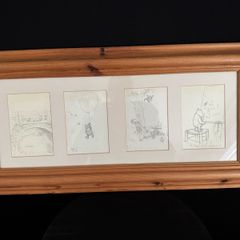 Framed EH Shepard Classic Winnie the Pooh Pencil Sketch Prints (64 x 30cm)