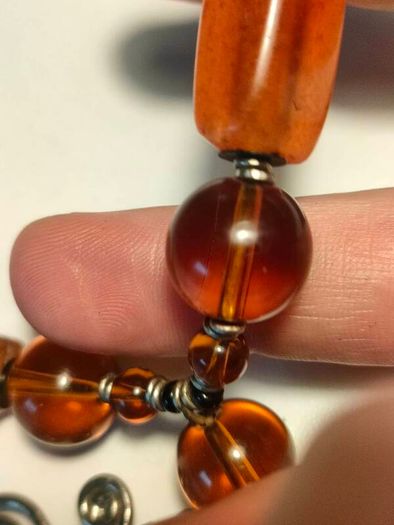 Mid Century Sterling Silver,Amber,Agate and Spinel Necklace