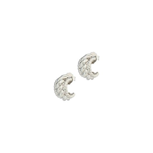 18K Recycled White Gold-Plated Riviera Radiance Braided Texture Women's Hoop Earrings Celeste Starre