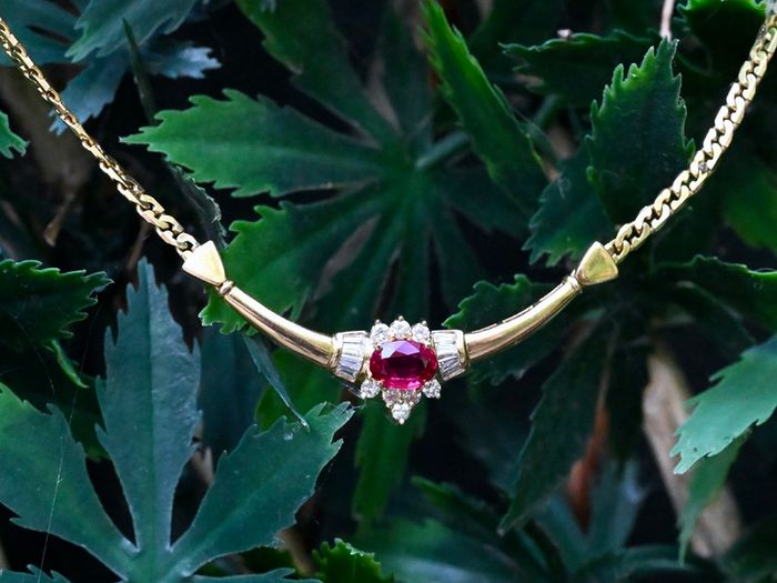 Vintage 1970s Ruby & Diamond Necklace - 18ct