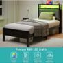 3FT Single Bed Frame with Storage Headboard, Black Metal Single Bed with Upholstered Headboard, LED Lights and Charging Station, Heavy Duty Metal Slats Support,Easy Assembly Image 7