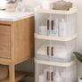 Slim Bathroom Cabinet Storage with Wheels, 3 Tier Clear Plastic Narrow Organiser Unit, Waterproof Mobile Cart with 3-Sided Access Doors for Tight Spaces & Gaps Image 2
