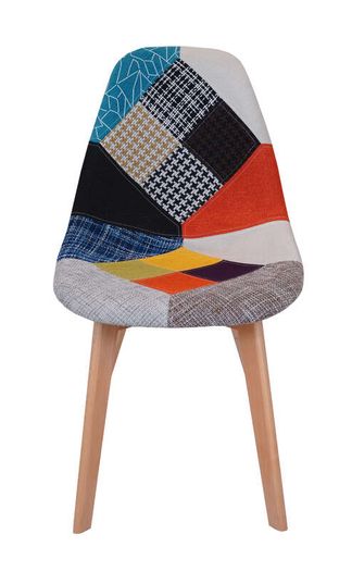 Prism Patchwork Scandinavian Chair  Multi-Colour Chenille Natural Beech 47x50x82cm