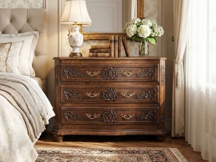 Fabulous old large Belgian carved wood chest of drawers