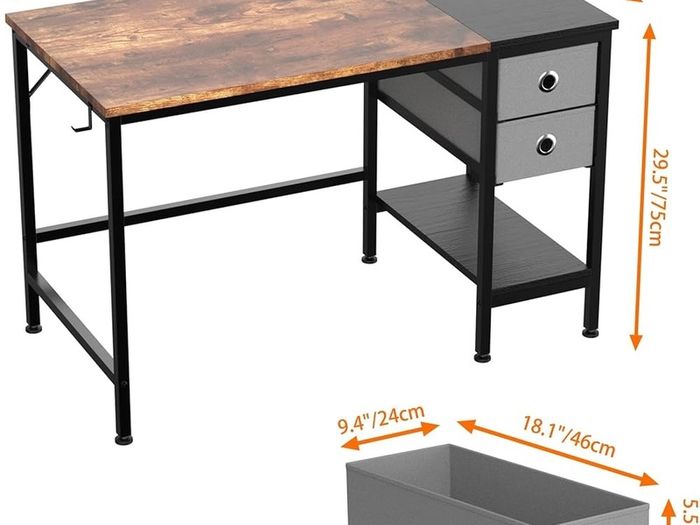 Computer Desk, Office Work Desk for student and worker, Writing Desk with drawer and Headphone Hook, Laptop Table with shelves, Modern Style Desks for Bedroom