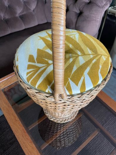 Mid Century Table Height Vintage Wicker Sewing Craft Basket 60s
