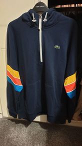lacoste sport large navy blue red yellow hoodie