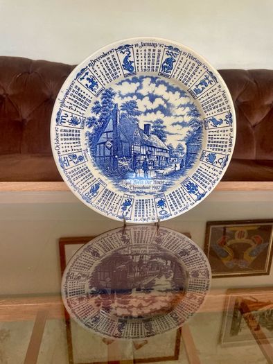 Vintage 1987 Calendar Plate English Blue and White Ironstone Rustic Wall Decor Retro Gift