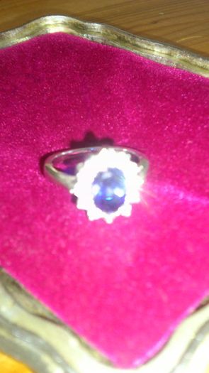 Lovely dressy blue and white stone ring , silver .
