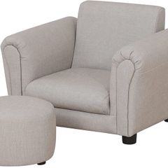 Kids Sofa Chair with Foot Stool/PVC Leather Children Sofa Couch/Upholstered Toddler Armchair for Kids Under 4 Years Old/Single Kids Room Armchair (Light gray)