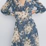 Zara floral midi dress blue and white S Image 2