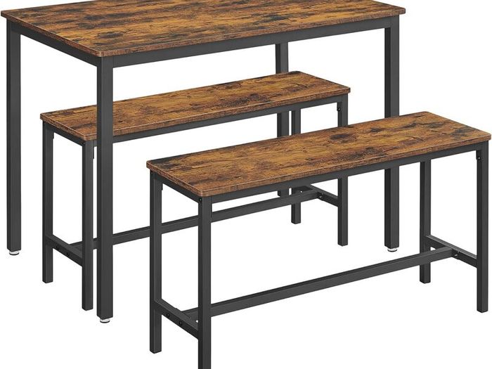 Dining table, kitchen table set, with 2 benches