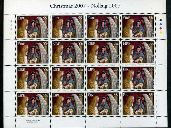 2007 Ireland Christmas commemorative Stamp Sheetlets Plate 1A1A1A1A Mint Never Hinged (MNH)