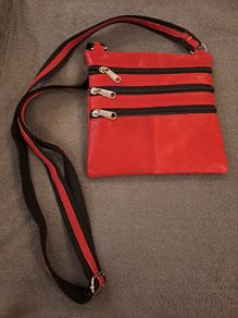 Red Leather Multi-Zip Crossbody Bag