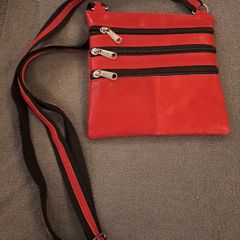 Red Leather Multi-Zip Crossbody Bag