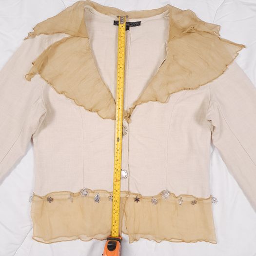 Beauty Angel Beige Neutral Ruffled Chiffon Collar Charm Trim Jacket