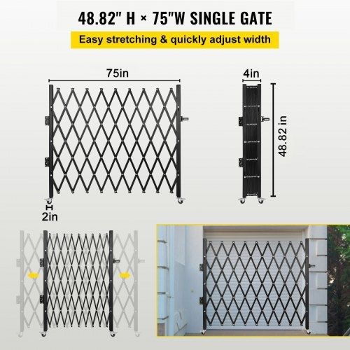Single Folding Security Gate, 131.00 x 187.96 cm Folding Door Gate, Steel Accordion Security Gate, Flexible Expanding Security Gate