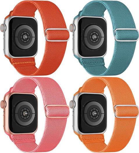 4 Pack Stretchy Nylon Strap Compatible with Apple Watch Straps 38mm 40mm 41mm 42mm(series 11 10), Adjustable Sport Elastic Bands for iWatch Series 11/10/9/8/7/6/5/4/3/2/1/Ultra3/2/1/SE3