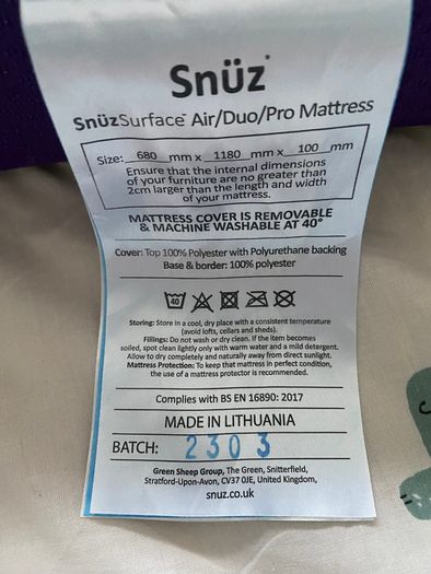FREE: Snuz Cot Mattress & Cover no in