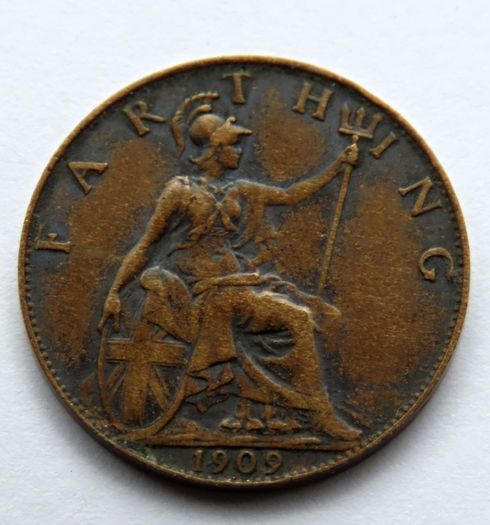 1909 farthing bronze british edwardian era coin