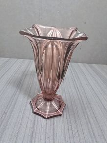 Pink pressed glass Walther Art Deco vase