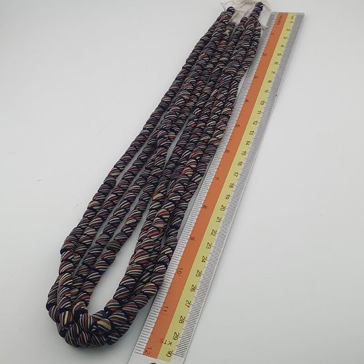 Vintage African MultiColor Stripe Black 7.4mm - 7.6mm Glass Beads Strand