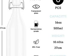 Glass Bottles with Stoppers,6PCS 500ml Clear Glass Bottles